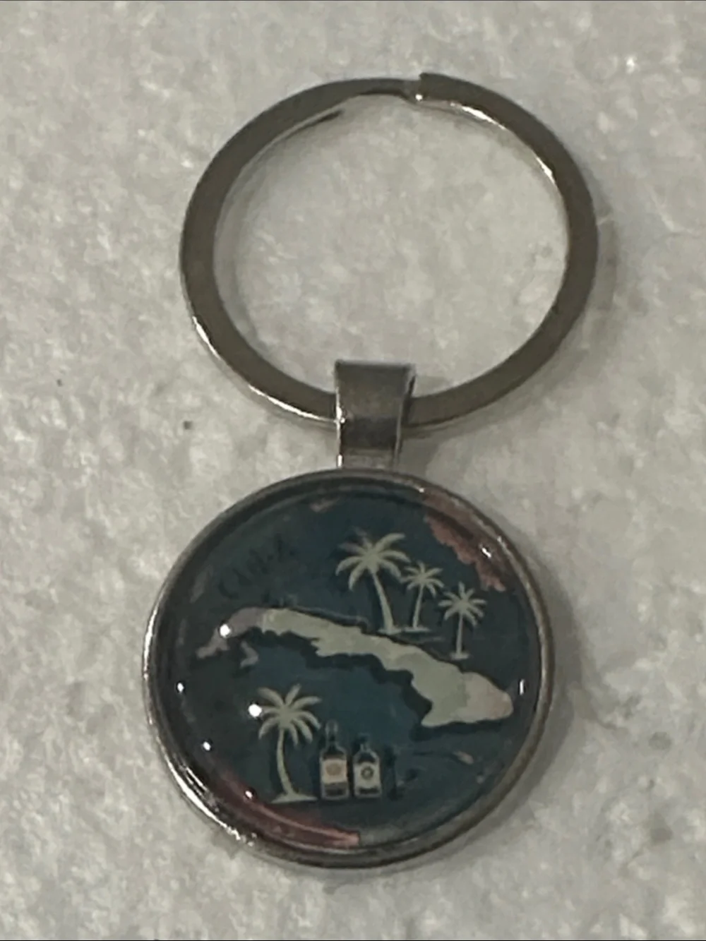 Island of Cuba Palm Keychain in Teal and Silver